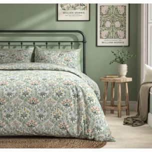 COMPTON WILLIAM MORRIS OLIVE GREEN QUILT COVER SET QUEEN