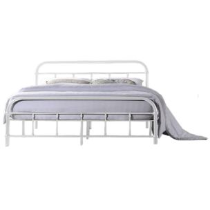 CERES QUEEN BED - WHITE METAL FRAME / TIMBER SLATS
