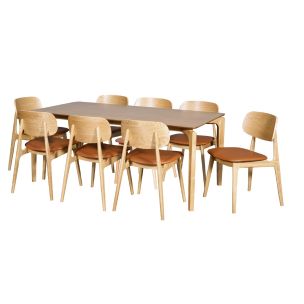 BERGEN DINING CHAIR - COGNAC PU SEAT / NATURAL VENEER BACK
