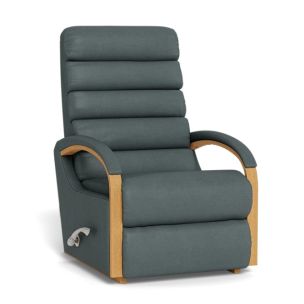 ANIKA ROCKER RECLINER - AQUA LEATHER - OAK ARM BASE / CHROME HANDLE