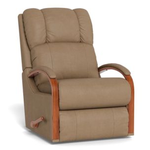 HARBOR TOWN ROCKER RECLINER - MUSHROOM LEATHER/MAHOGANY ARM & BASE