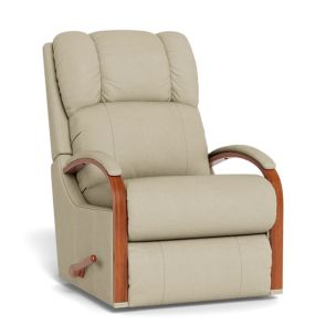 HARBOR TOWN ROCKER RECLINER -W/ ADJUST HR- CLOUD LEATHER/MAHOGANY ARM