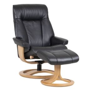 ATLANTA LARGE RECLINER + FOOTSTOOL - ESSENZA SKY LEATHER E208 / OAK